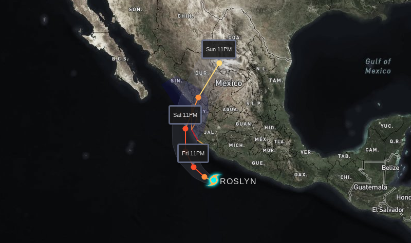 Tormenta Roslyn tocará tierra como huracán en Mexico