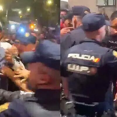 Policía de Madrid se pelea contra la Selección de Perú