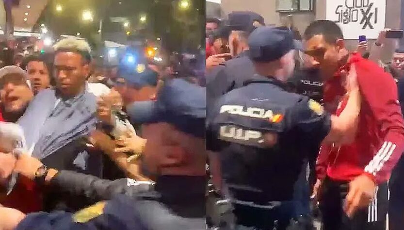 Policía de Madrid se pelea contra la Selección de Perú