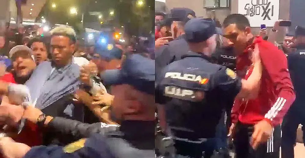 Policía de Madrid se pelea contra la Selección de Perú