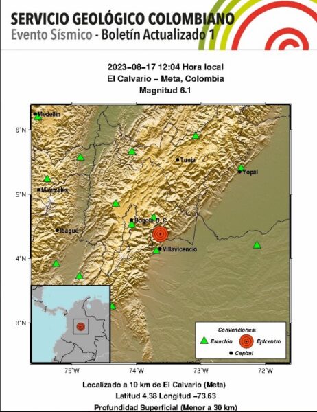 Un fuerte sismo de 6,1 sacude Colombia